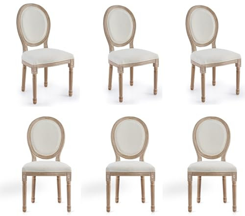 VONLUCE Esszimmerstuhl 6er-Set Polsterstuhl Wohnzimmerstuhl mit runden Rückenlehnen Vintage Küchenstuhl Französische Esszimmerstühle Massivholz Essstühle Gepolsterter Stuhl Beige