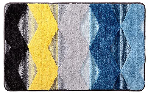 Badezimmerteppich Blau Gelb Badematte rutschfest,Weiche Badteppich,Badvorleger Duschvorleger,Teppich Badezimmer Waschbar,Bad Teppich Flauschig 50×80cm