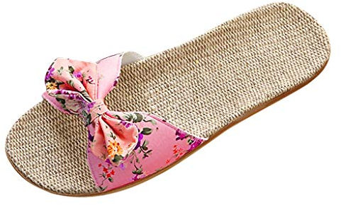 LCpddajlspig Tongs pour femme avec semelle intérieure - Résistantes à l'usure - Pour l'été et l'intérieur - En paille - Confortables - Antidérapantes - Bout ouvert - En lin - Chaussures de plage -