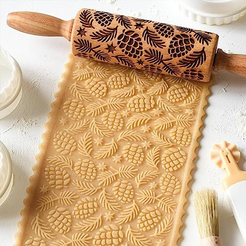 Mattarello Goffrato, Mattarello Goffrato Per Biscotti, Mattarello Goffrato Inciso In Profondità Con Motivo Paisley Di Cervi E Alberi Di Natale, Rullo Per Pasta Stampato In 3D Sicuro Per Gli Alimenti (