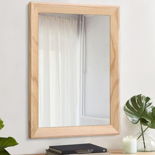 AAZZKANG Rustikaler Wandspiegel, rechteckig, Holzrahmen, groß, 70 x 50 cm, Bauernhaus, Schlafzimmer, Badezimmer, dekorativer Spiegel
