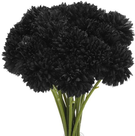 sourcing map Artificial Flower Heads, Silk Chrysanthemum Ball Hydrangea Black Faux Flowers for DIY Craft Wedding and Party Decoration Pack of 20