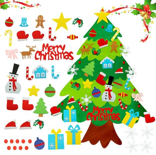 ZIOYA 41 Stück Tannenbaum Filz Klett Filz Weihnachtsbaum Kinder 100cm DIY Kinder Weihnachten Bastelset mit Abnehmbaren Hängenden Ornamenten Christbaum Tannenbaum für Home Wand Weihnachten Deko