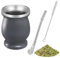 gvivej Juego de té mate, con cuchara de pajita y cepillo de limpieza para té, café, leche y zumo, color gris