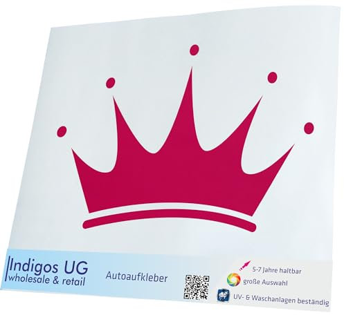 INDIGOS UG Auto Aufkleber Auto - 200x126 mm - Krone - pink - konturgeschnittener Autoaufkleber ohne Hintergrund - Selbstklebender Sticker für Auto, Fenster, Bus oder LKW - UV-beständig & wetterfest