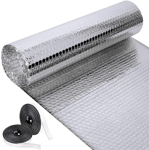 Frienda Rotolo isolante riflettente per finestre di camper, 150 x 2,5 m, doppio foglio di alluminio, a bolle di calore, copertura termica oscurante per tettuccio del garage, viaggi e camper