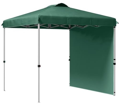 Outsunny Carpa Plegable 2,5x2,5 m Cenador de Jardín con 1 Pared Lateral Altura Ajustable en 3 Niveles Anti-UV Impermeable y Bolsa de Arena Gazebo para Exterior Camping Fiestas Verde