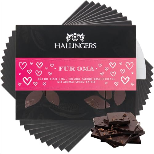 Hallingers Genuss Manufaktur Vegane Schokolade Muttertagsgeschenk - Tafel handgeschöpfter Edelkakao ohne Alkohol edler Karton 10x Für Oma Kaffee, Geschenkidee für Mama Oma