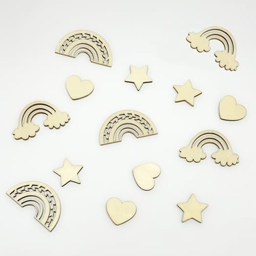 90 Stück Streudeko Taufe Tischdeko Babyparty, Holz Konfetti Boho Regenbogen Herz Babyshowerparty Deko Taufe Kindergeburstag für Junge Mädchen