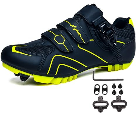 Treer Scarpe Ciclismo Unisex Scarpe MTB Uomo Donna, Traspiranti Scarpe da Equitazione Scarpe MTB Road SPD Scarpe Ciclismo Strada con Blocco Pedale Scarpe da Ciclismo da Bici 36-47 EU Nero Marina