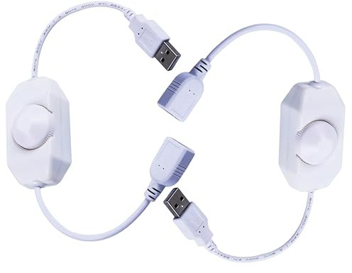 Clearhill 2Packs 5V USB Rotary Dimmer Switch with USB Male and Female Connectors(White),Brightness Adjustable Controller,Manual Knob Dimmer Switch for 5V LED Strips Lights