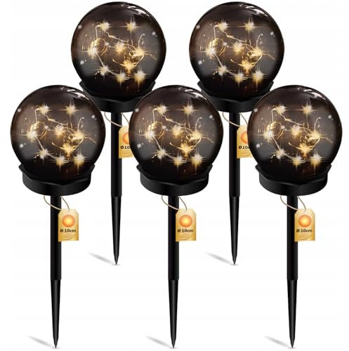Lumiled 6 Stück Solar Gartenleuchte Solarlampe Solarkugeln für Garten Außen Leuchtkugel Kugel mit Erdspieß Dämmerungssensor Außenleuchte Wegeleuchte rauch LED IP44 Warmweiß ∅10