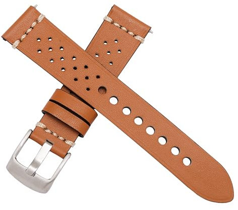 Dcasmo group Echtleder Uhrenarmband Cremebraun 20 mm für Herren New Stock Vintage – Original Racing Diver Armband – Traditionelles Retro Strap