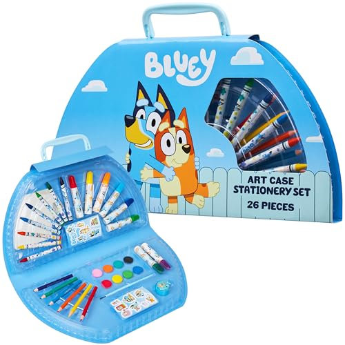 BlueY Malkoffer für Kinder Malset mit Buntstifte Wachsmalstifte Wasserfarben Künstlerbedarf Kinder - Malkasten Geschenke für Kinder (Blaues Halbmond-Gehäuse)