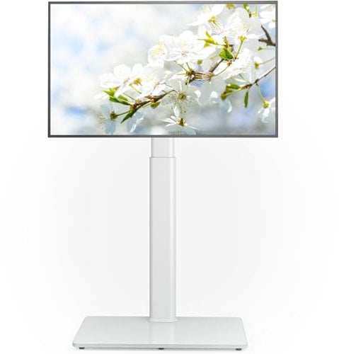 Universal Floor TV Stand with Mount 70 Degree Swivel 9 Level Height Adjustable and Space Saving Design for Most 27 to 65 inch LCD, LED OLED TVs, Perfect for Corner & Bedroom White AX1006TW