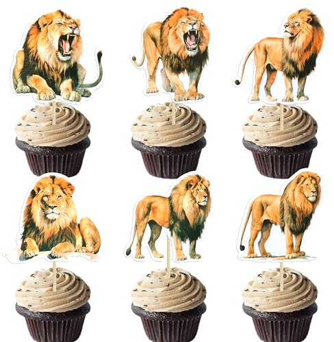 Gyufise 36Pcs Lion Animal Cupcake Toppers & Picks - Birthday Decorations for Baby Shower & Animal Theme Party Cake Decor Supplies