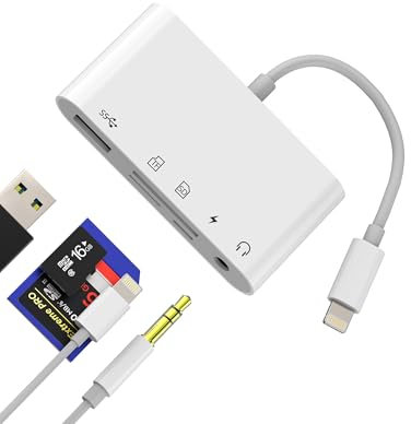 Adaptateur Lightning USB 3.0 Jack 3.5mm Lecteur de Carte SD Micro SD pour Apple iPhone iPad Card Reader Câble OTG Clé Mémoire Appareil Photo Numérique Caméra TF Port Adaptateur Caméra