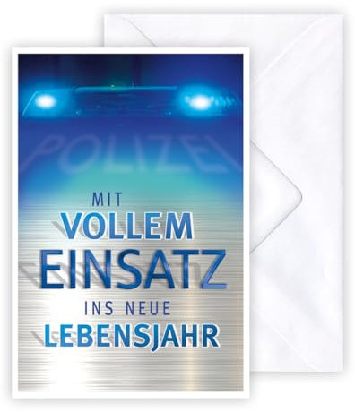 KE - 3D Pop-UP Karte zum Geburtstag DIN B6, Geburtstagskarte inkl. weißer Umschlag, Motiv: Polizeiauto und Kelle