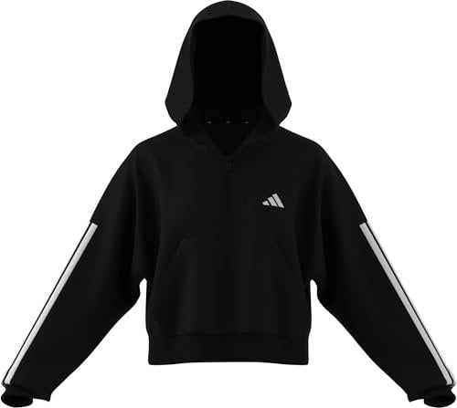 adidas Women's Essentials 3-Stripes French Terry Quarter-Zip Hoodie, Black/White, M