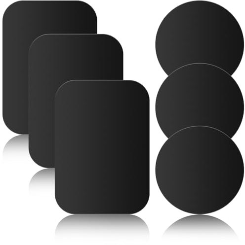 Metal Plate with Adhesive Film, 6 Pieces Metal Plate Self-Adhesive, Metal Plates for Magnetic Car Mobile Phone Holder/360° Magnetic Car Mobile Phone Holder, Black