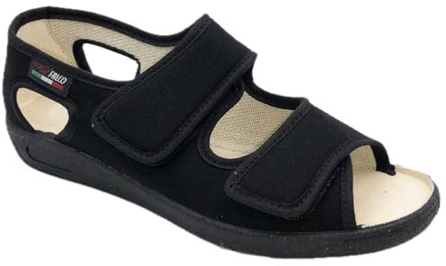 GAVIGA Sandales pantoufles réglables pour femme avec déchirure supérieure en coton idéal pour la réadaptation, Noir , 40 EU