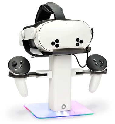 Baomaeyea Design Charging Dock Compatible with Meta Quest 3S/Quest 3 Accessories,RGB Charging Vertical Stand,Bottom LED Light & Non-Slip Mat (white)
