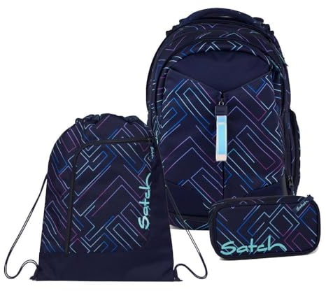 Satch Match Schulrucksack Set 3tlg. inkl. Schlamperbox und Sportbeutel (Purple Laser)