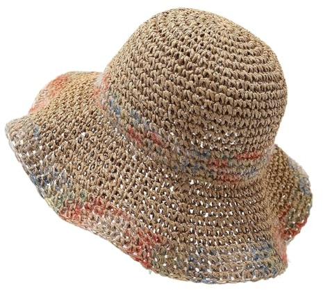 YAMEE Sonnenhut Damen Sommer Stroh,Sommerhut Damen Strandhut Faltbar,Strohhut für Outdoor Strand,Urlaub,Reisen