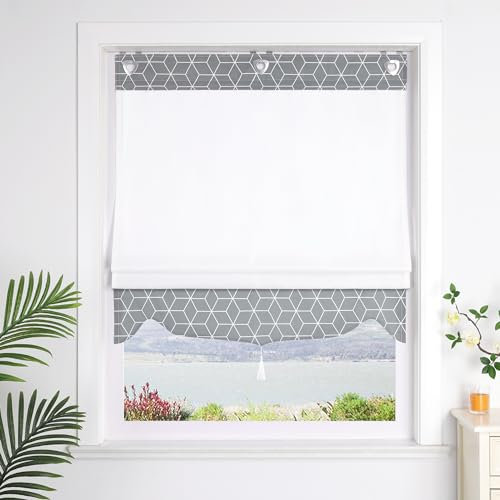 Verdunkelungsrollo Verdunklungsrollo mit Ösen Geometrisches Muster ohne Bohren 1 Stück 60x140cm Grau