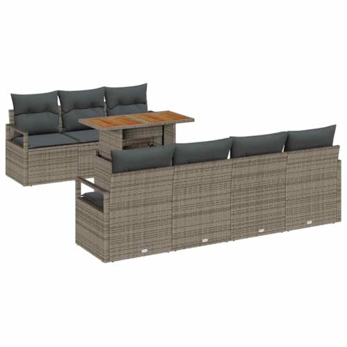vidaXL 8-teiliges Garten-Sofa-Set mit Kissen in Grau aus Poly Rattan, modulares Design, wetterfest. Modernes Outdoor-Möbel für Terrasse und Balkon, perfekt für die Lounge im Garten.