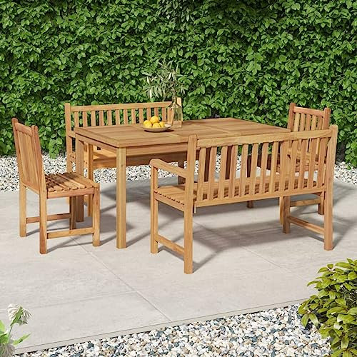 LVHUIDEH 5er Set Gartenmöbel, Garten-Essgruppe, Sitzgruppe, Wetterfest, Terassenmöbel für Garten Terrasse Balkon, Massivholz Teak