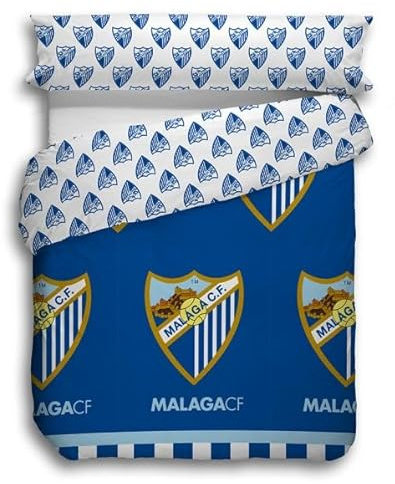 ASDITEX Funda Nórdica Málaga CF, Diseño Oficial del Club, para Cama de 90, 105, 135, 150 cm, Azul y Blanco (90)