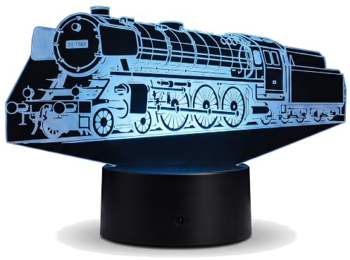Dampflok LED Lampe – Lokomotive Nachtlicht mit Farbwechsel & Fernbedienung | Geschenk für Eisenbahnfans, 16 Farben dimmbar,Touch & Fernbedienung, USB & Batteriebetrieb, Acrylglas graviert in Deutschland