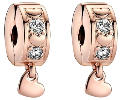 RMMY Ciondoli Con Fermaglio A Forma Di Cuore In Oro Rosa 2 Pezzi Per Bracciale Collana Regalo Per La Festa Della Mamma Per Le Donne Perline In Argento 925 Con Gioielli Di Zirconia