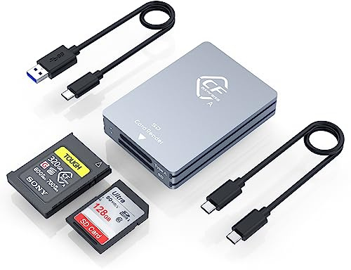 CFexpress Type A and SD Dual-Slot Memory Card Reader, 10Gbps USB 3.2 Gen 2 Type A CFexpress Adapter Memory Card Reader with USB C to USB C/USB A Cable,Compatible with Windows/Mac/Android UK