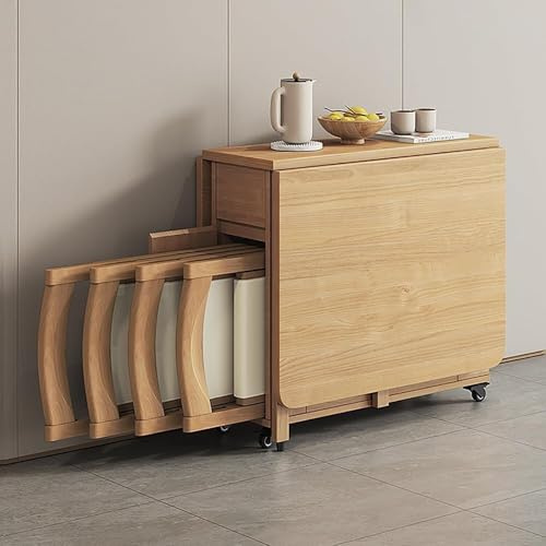 JBKNAN Conjunto Moderno De Mesa De Comedor Plegable De Madera con 4 Sillas,Mesa De Oficina con Alas Abatibles Conjunto De Cocina Y Comedor con Cajón De Almacenamiento para Propiedades De Alquiler