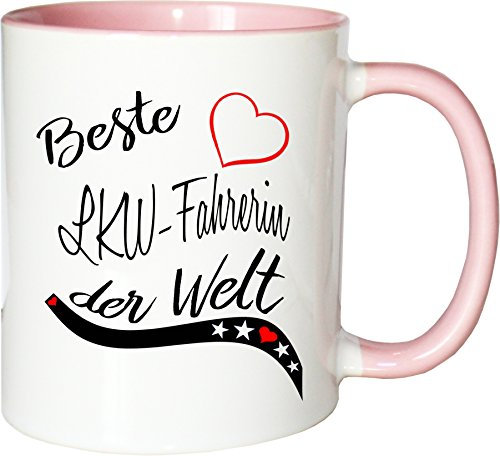 Mister Merchandise Becher Tasse Beste LKW-Fahrerin der Welt. Kaffee Kaffeetasse liebevoll Bedruckt Beruf Job Arbeit Weiß-Rosa