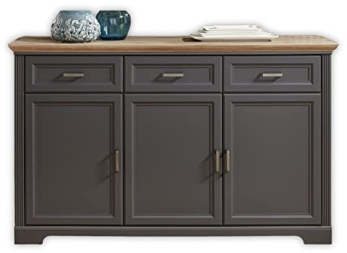 Stella Trading JASMIN Sideboard in Artisan Eiche Optik, Graphit - Kommode mit Schubladen und viel Stauraum im Landhausstil - 166 x 102 x 48 cm (B/H/T)