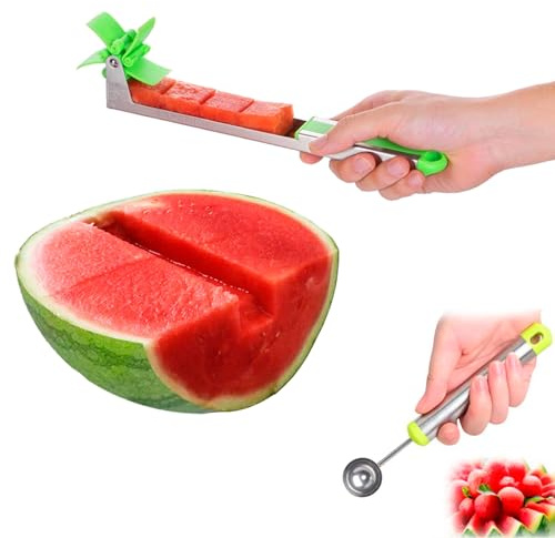 Watermelon Slicer Cutter - Stainless Steel Knife Corer Fruit Vegetable Tools Kitchen Gadgets with Melon Baller Scoop Extra