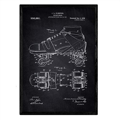 Nacnic Poster Skates Patent. Blatt mit altem Design-Patent A3-Format mit schwarzem Hintergrund