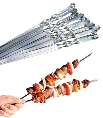 Professional BBQ Stainless Steel Barbecue Skewers, Extra Wide: 1 cm, Extra Strong 2 mm Thick (Pack of 5, 60 cm) Meat Skewers, Mangal, Schampura, Skewers, Kebab, Skewers, Kebap, Skewers, Barbecue
