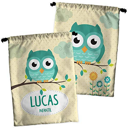LolaPix Bolsa merienda Infantil Tela. Bolsa merienda Infantil. Regalo Personalizado con Nombre. Bolsa merienda Personalizada. Varios diseños. Buho
