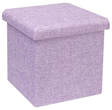 Bonlife Folding Ottoman Storage Boxes Small Footstool with Bedroom Seat Linen Toy Chest Living Room Furniture 30x30x30cm (Light purple)