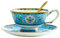 YBK Tech Cup& Saucer Set Bone China Tea Coffee Cup for Breakfast Afternoon Tea- Classic Enamel Patterns (Blue)