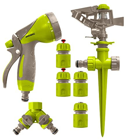 Jardibric Set Complet d'Arrosage – Pistolet Multi-Jets, Arroseurs et Asperseur Inclus – Kit Polyvalent et Pratique pour un Arrosage Facile du Jardin