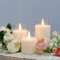 JHY DESIGN Set of 3 Glass White Wax Flameless Candles 3D Effect LED Tea Lights Flickering Battery Candlelights with 8-Key Remote Control Timer for Home Wedding Party Table(Pivoted Flame-Shaped Tip)
