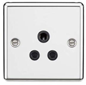 5A Unswitched Socket - Rounded Edge Polished Chrome Finish with Black Insert