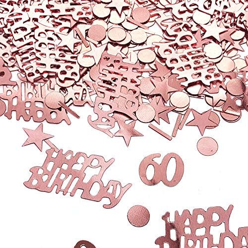 YouU Tischkonfetti Happy Birthday Text Deko Konfetti Geburtstag Party Geburtstagsdeko Gold Tisch deko Ballons Sterne Happy Birthday mit Punkten Tischdeko 35g / 700 Stück Roségold (Nummer 60)