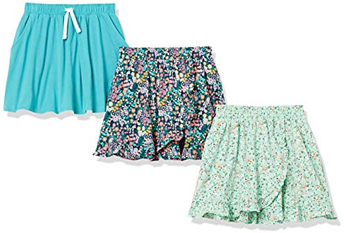 Amazon Essentials Falda Pantalón de Punto con Cintura Elástica y Pantalones Cortos Transpirables Integrados Niña, Pack de 3, Cian Oscuro, 3 años