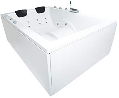 Supply24 since 2004 Whirlpool Badewanne Olymp Basic – Made in Germany – (Weiß, 180x130 mit Armatur - Links) – linke/rechte Eckmontage – 16 Massagedüsen, LED, dhW Wasserpumpe